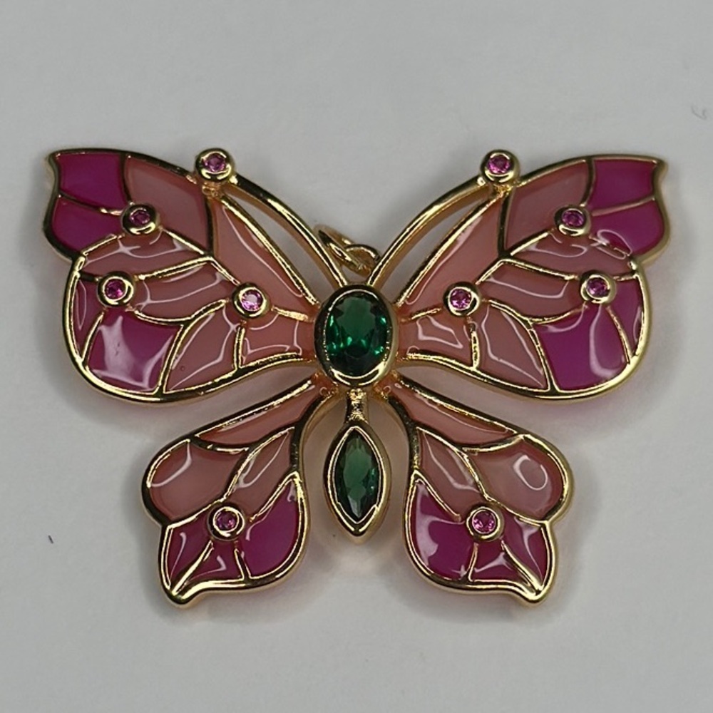NWOT Rhinestone Crystal Enamel Pink Green Brooch Wedding Butterfly Mariposa Gift